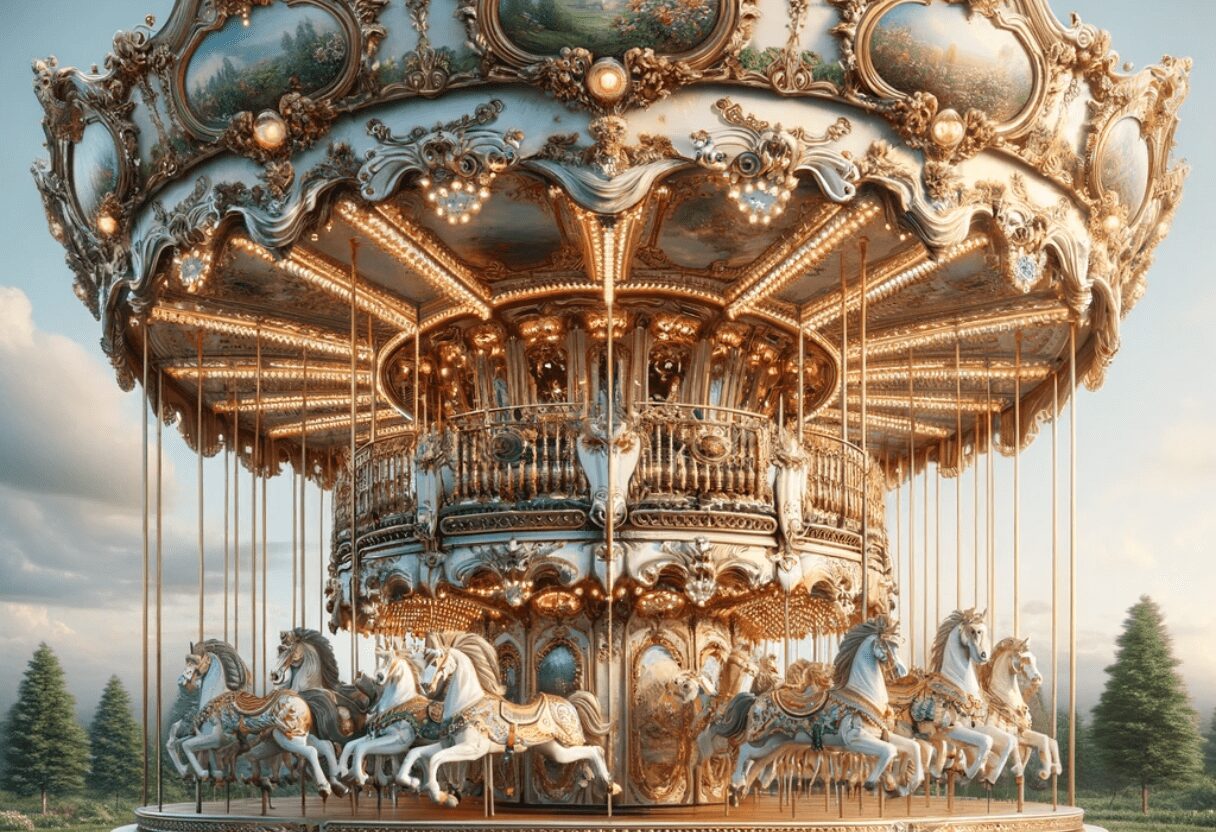 ornate double decker carousel, carousel vs merry go round